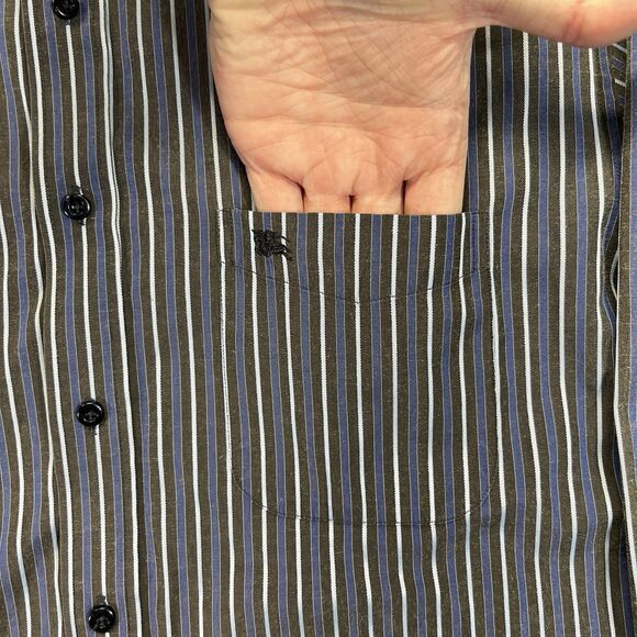 Burberry London Shirt Men’s Large Brown Blue Striped Button Up Made in England - Picture 2 of 14